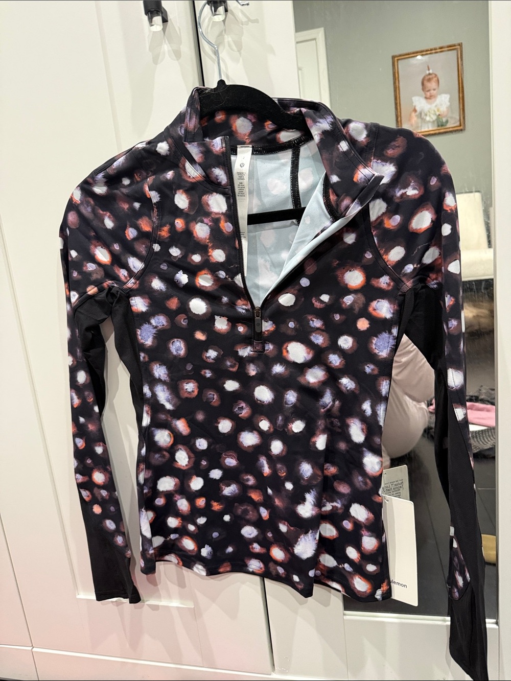 lululemon athletica Black Long-Sleeve Half-Zip Top with White and Rust Dot Print